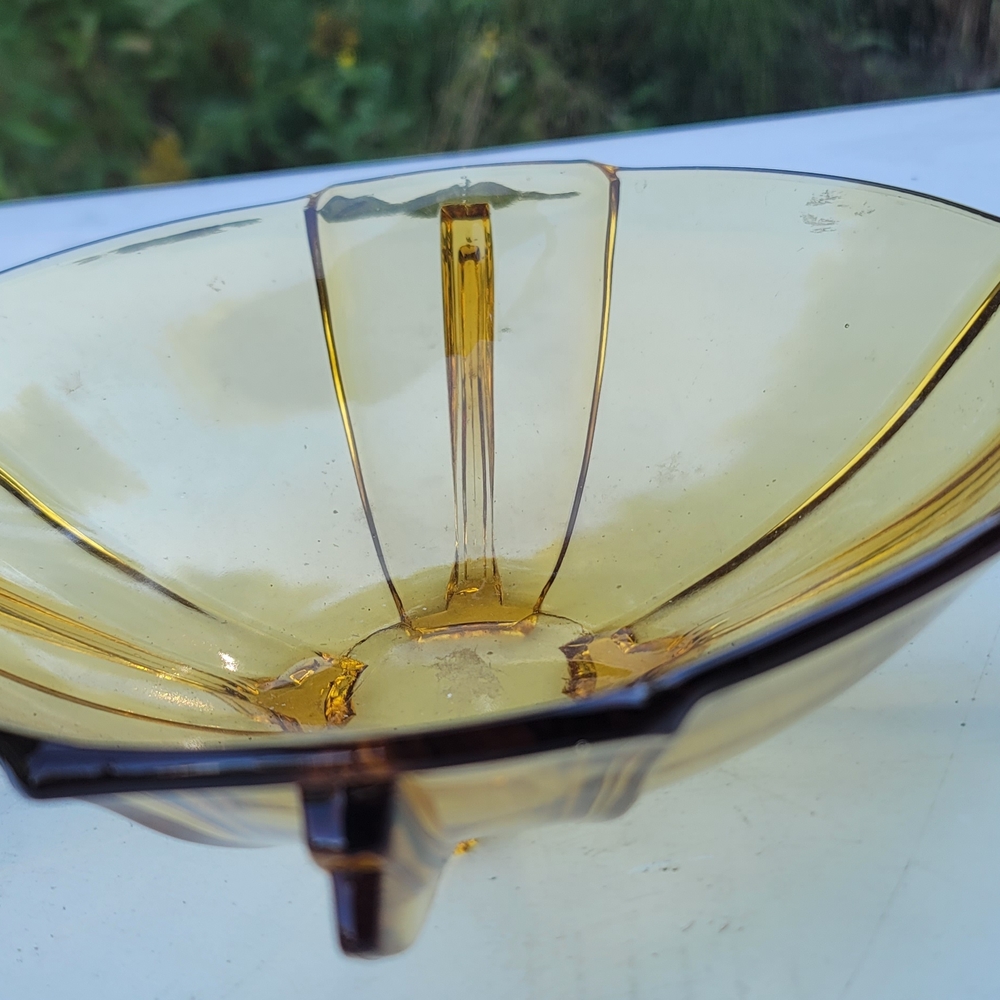 Stolzle Art Deco Amber Glass Bowl